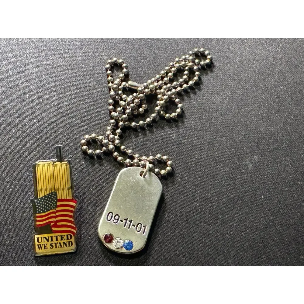 Vintage 9-11-01 Lot Dog Tags, Twin Towers Commemorative Pin